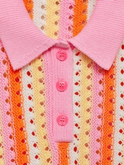 Mango Pink 100% Cotton Crochet Polo Top - Image 6 of 6