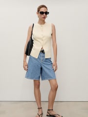 Mango Blue 100% Cotton Denim Bermuda Shorts - Image 1 of 4