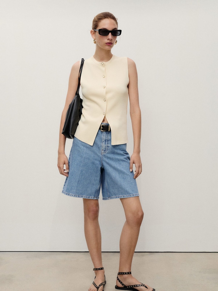 Mango Blue 100% Cotton Denim Bermuda Shorts - Image 1 of 4 Mango Blue 100% Cotton Denim Bermuda Shorts - Image 1 of 4