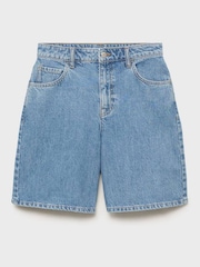 Mango Blue 100% Cotton Denim Bermuda Shorts - Image 3 of 4