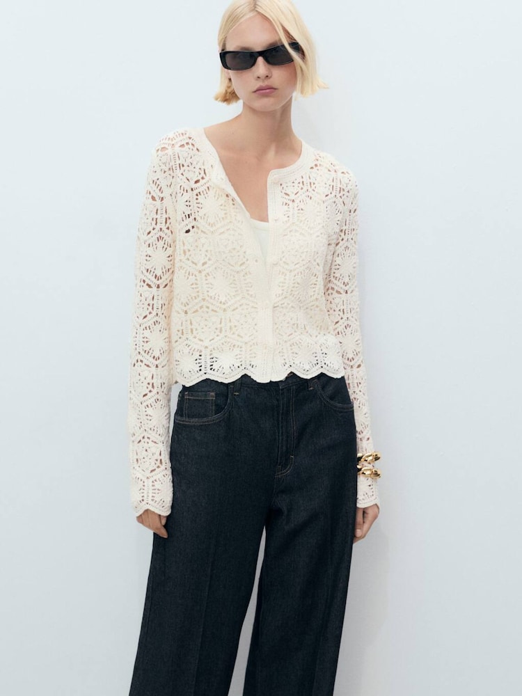 Mango Cream Crochet Cardigan - Image 2 of 6 Mango Cream Crochet Cardigan - Image 2 of 6