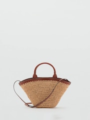 Mango Brown 100% Linen Raffia Cross-Body Bag - Image 1 of 4