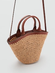 Mango Brown 100% Linen Raffia Cross-Body Bag - Image 3 of 4