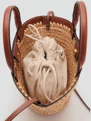 Mango Brown 100% Linen Raffia Cross-Body Bag - Image 4 of 4