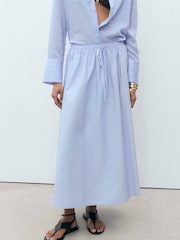 Mango Blue 100% Cotton Tie Waist Maxi Skirt - Image 1 of 7