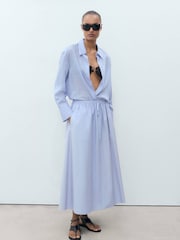 Mango Blue 100% Cotton Tie Waist Maxi Skirt - Image 2 of 7