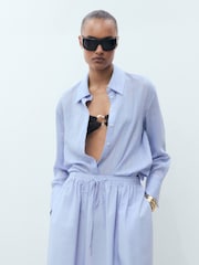Mango Blue 100% Cotton Tie Waist Maxi Skirt - Image 4 of 7