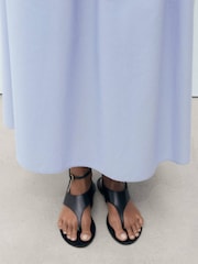 Mango Blue 100% Cotton Tie Waist Maxi Skirt - Image 5 of 7