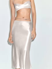 Mango Silver Belt Detail Satin Maxi Skirt - Image 1 of 5