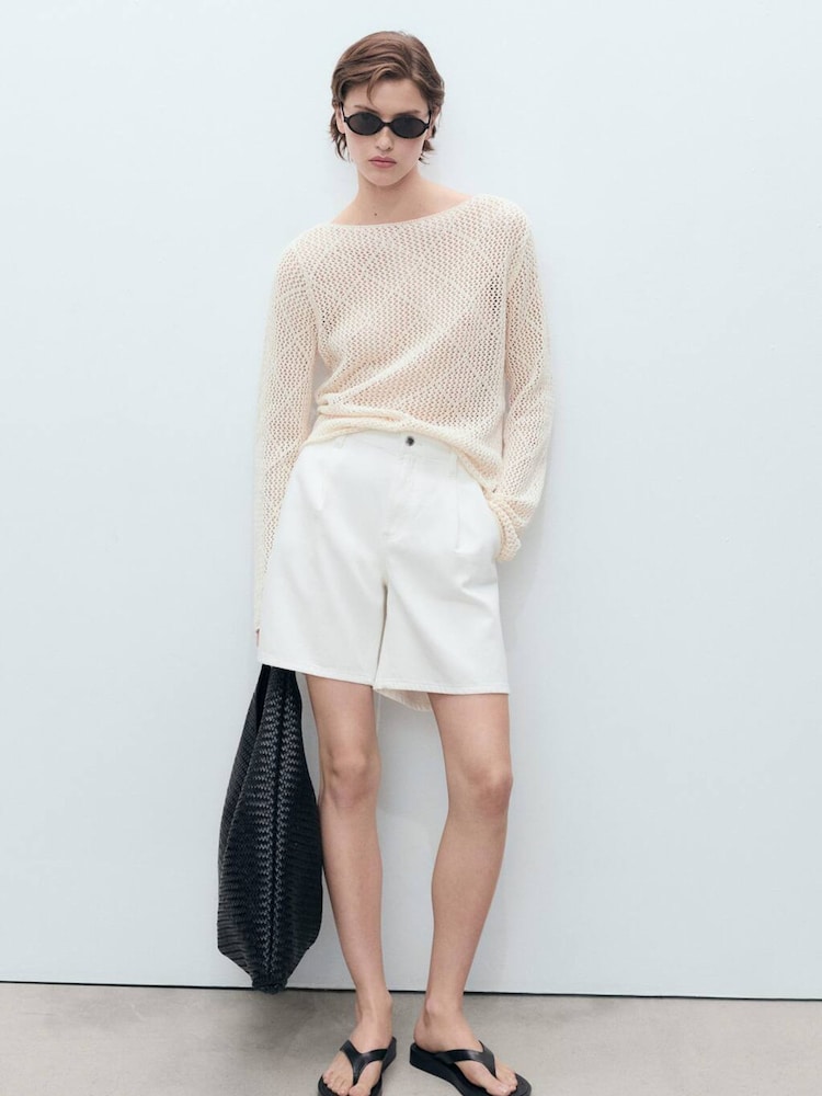 Mango Cream 100% Cotton Denim Bermuda Shorts - Image 1 of 7 Mango Cream 100% Cotton Denim Bermuda Shorts - Image 1 of 7