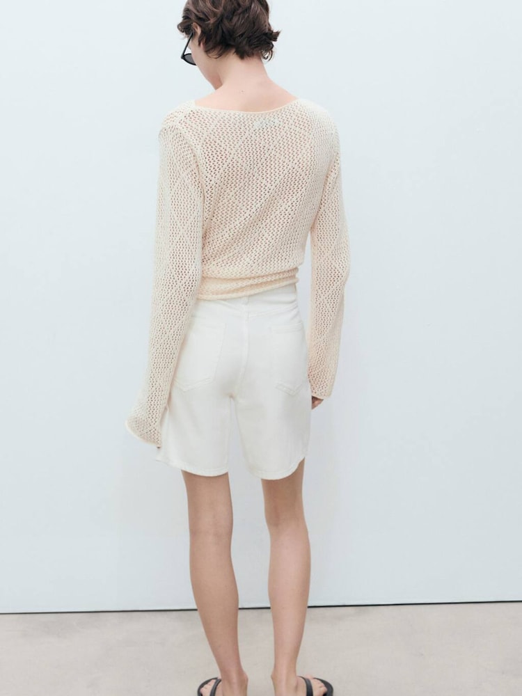 Mango Cream 100% Cotton Denim Bermuda Shorts - Image 2 of 7 Mango Cream 100% Cotton Denim Bermuda Shorts - Image 2 of 7