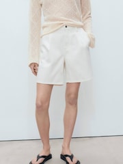 Mango Cream 100% Cotton Denim Bermuda Shorts - Image 4 of 7