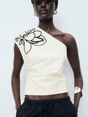 Mango Cream One Shoulder Blouse - Image 3 of 6
