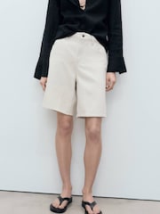 Mango Cream Stripe Denim Bermuda Shorts - Image 4 of 6