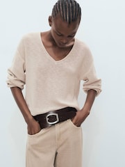 Mango Brown V-Neck Lightweight Jumper - Image 3 of 7