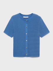 Mango Blue 100% Cotton Short Sleeve Cardigan - Image 4 of 5
