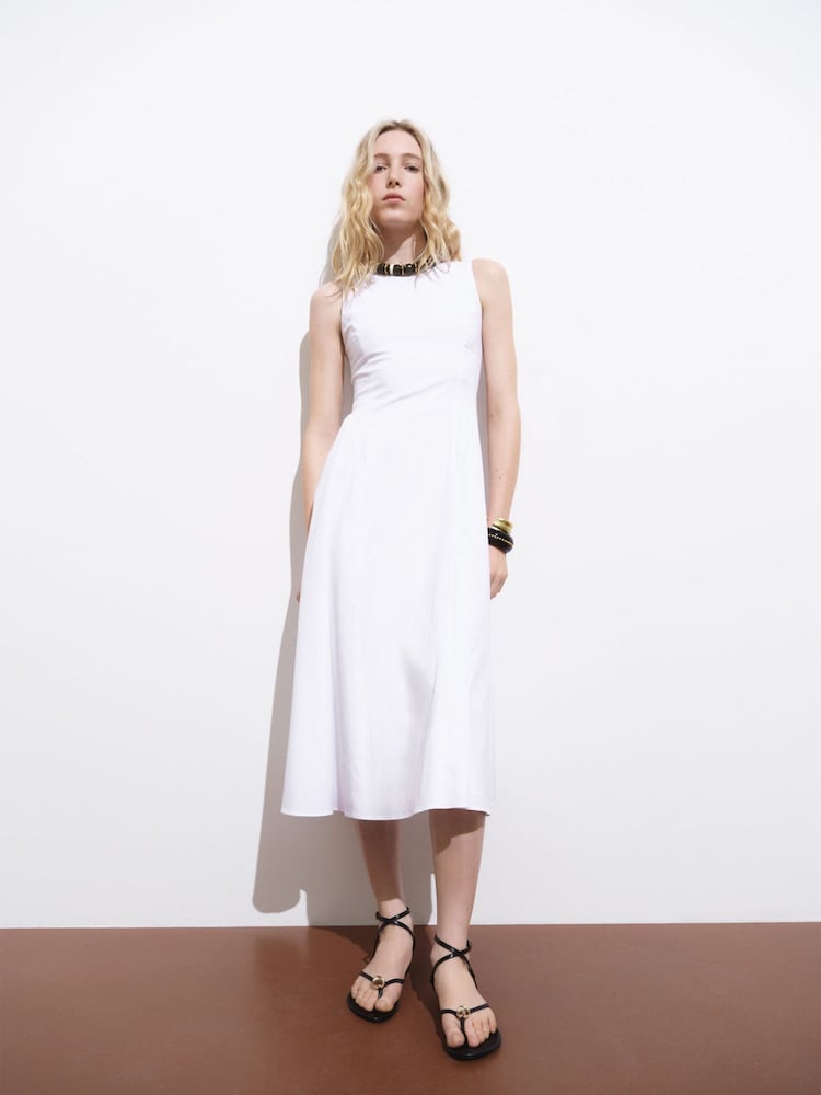 Mango White Sleeveless Flared Dress - Image 1 of 7 Mango White Sleeveless Flared Dress - Image 1 of 7
