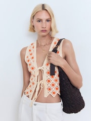 Mango Orange Crochet Waistcoat - Image 2 of 4