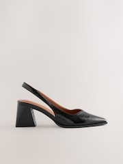 Black Patent Forever Comfort® Pointed Toe Slingback Block Heels - Image 1 of 10