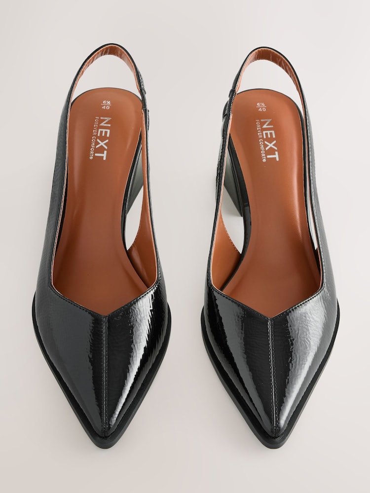 Black Patent Forever Comfort® Pointed Toe Slingback Block Heels - Image 2 of 10