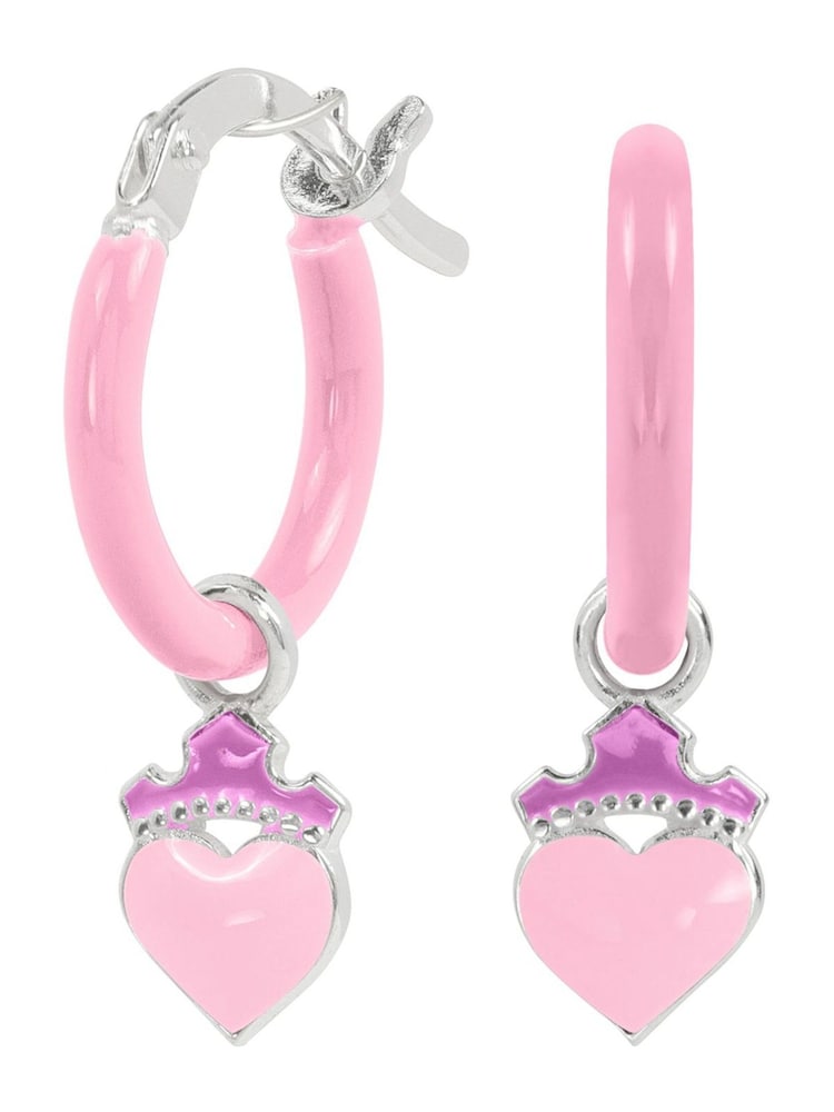 Peers Hardy Pink Tone 925 Disney Princess Purple Love Heart Huggie Earrings - Image 1 of 3