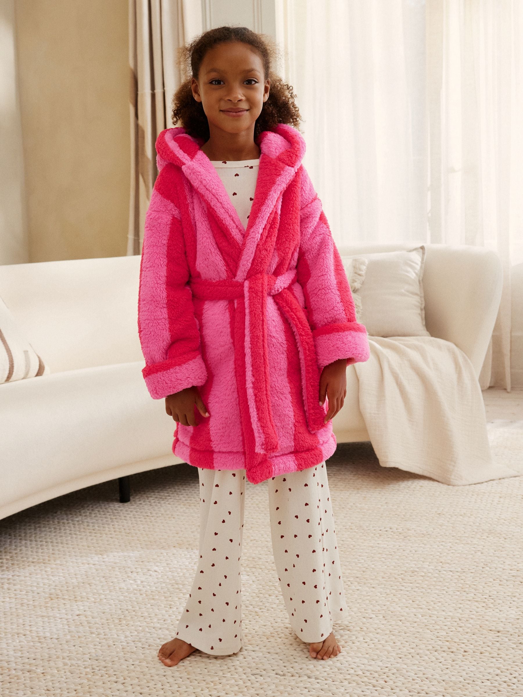 Buy Pink/Red Stripe Tie Dye Teddy Fleece Dressing Gown (9mths