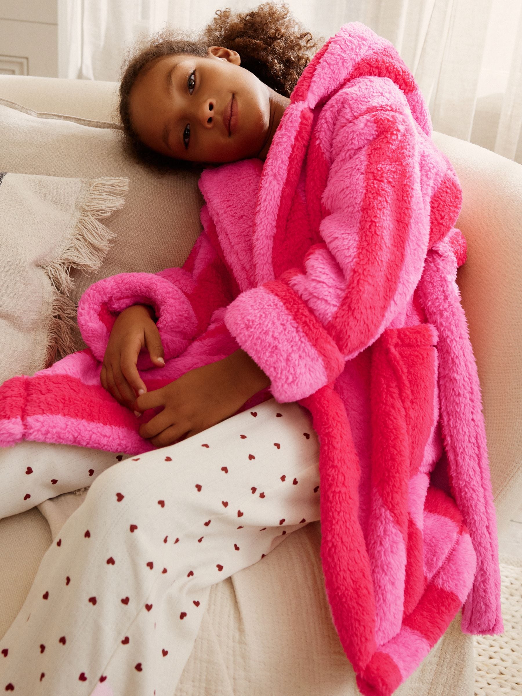 Buy Pink/Red Stripe Tie Dye Teddy Fleece Dressing Gown (9mths