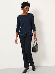 FatFace Kai Navy Peplum Top - Image 3 of 6