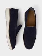 Crew Clothing Blue Suede Leather 100% Cotton Loafers - Image 2 of 3