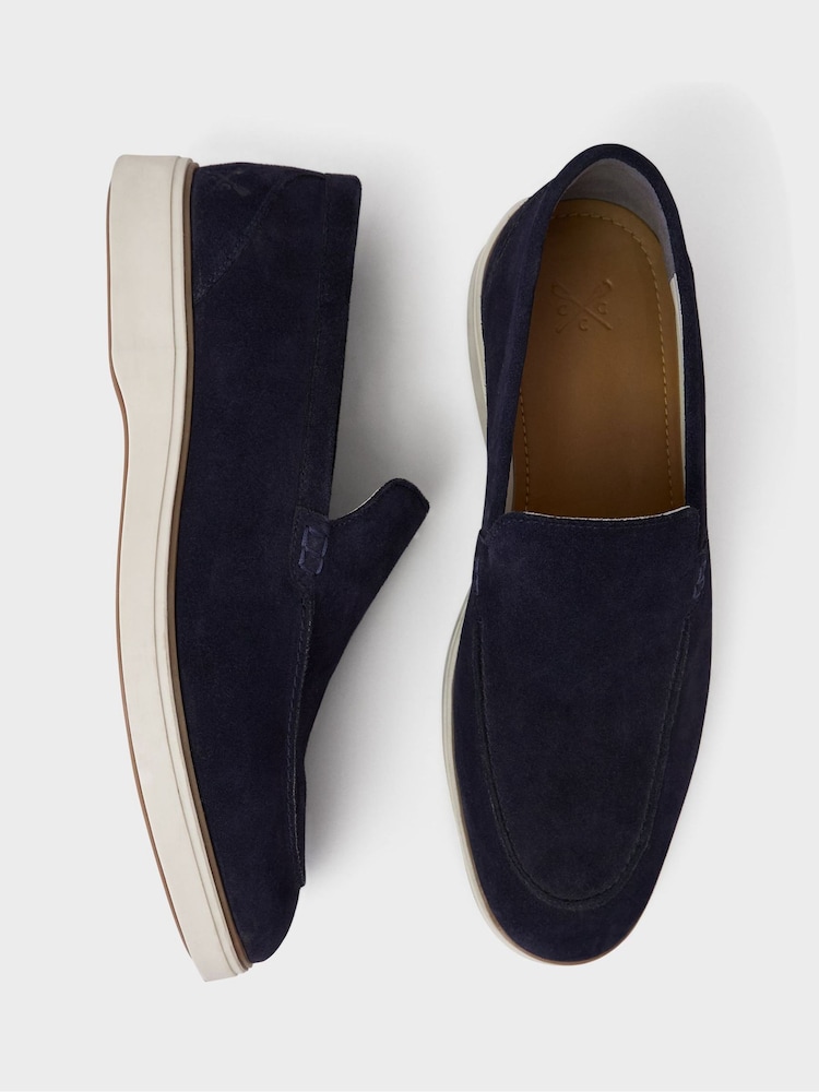 Crew Clothing Blue Suede Leather 100% Cotton Loafers - Image 2 of 3