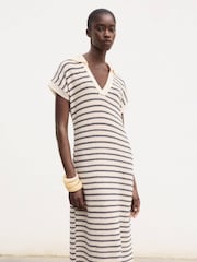 Mango Blue Short Sleeve Stripe Maxi Dress - Image 1 of 5