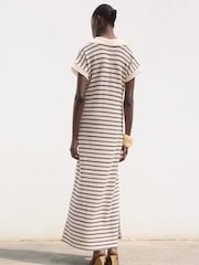 Mango Blue Short Sleeve Stripe Maxi Dress - Image 2 of 5
