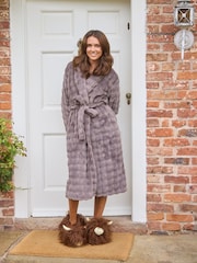 Loungeable Brown Bubble Cut Fleece Shawl Collar Midi Dressing Gown - Image 2 of 7