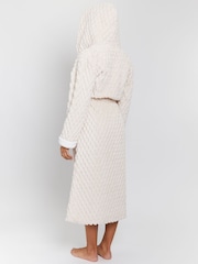 Loungeable Cream Geometric Luxury Fleece Hooded Maxi Dressing Gown - Image 2 of 5