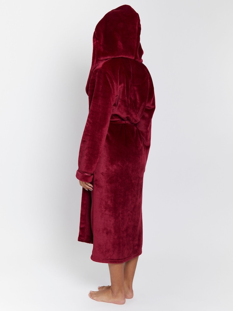 Loungeable Red Ribbon Trim Luxury Fleece Hooded Maxi Robe - Image 4 of 4