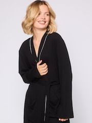 Loungeable Black Rib Kimono Dressing Gown - Image 3 of 4