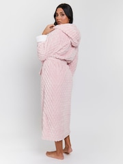 Loungeable Pink Geometric Luxury Fleece Hooded Maxi Dressing Gown - Image 5 of 5