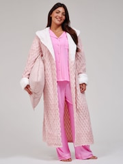 Loungeable Pink Geometric Luxury Fleece Hooded Maxi Dressing Gown - Image 6 of 6