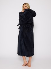 Loungeable Blue Plush Ridged Fleece Midi Hooded Dressing Gown - Image 4 of 6