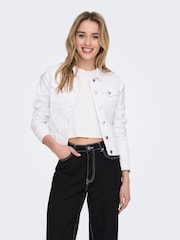 ONLY White Button Down Denim Jacket - Image 1 of 6