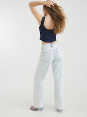 River Island Blue Bleached Relaxed Straight Leg 100% Cotton Jeans - Image 2 of 4