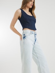 River Island Blue Bleached Relaxed Straight Leg 100% Cotton Jeans - Image 4 of 4