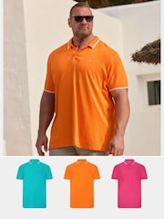 BadRhino Big & Tall Pink Tipped 100% Cotton Polo Shirts 3 Pack - Image 1 of 9
