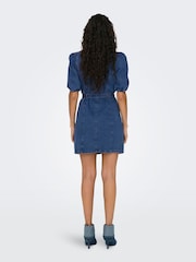 ONLY Blue Short Sleeve Tie Waist Midi Denim Dress - Image 4 of 6