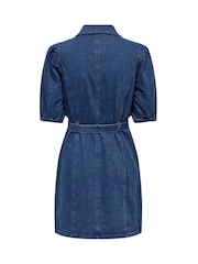ONLY Blue Short Sleeve Tie Waist Midi Denim Dress - Image 6 of 6