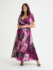 Scarlett & Jo Purple Kemi Mulberry Cream Print Bolero Wrap Bodice Maxi Gown - Image 1 of 4