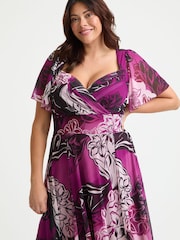 Scarlett & Jo Purple Kemi Mulberry Cream Print Bolero Wrap Bodice Maxi Gown - Image 2 of 4