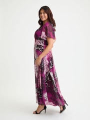 Scarlett & Jo Purple Kemi Mulberry Cream Print Bolero Wrap Bodice Maxi Gown - Image 3 of 4