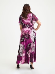 Scarlett & Jo Purple Kemi Mulberry Cream Print Bolero Wrap Bodice Maxi Gown - Image 4 of 4