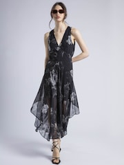 Religion Black Aida Midi Dress In Dark Floral With Handkerchief Hem - Image 1 of 5